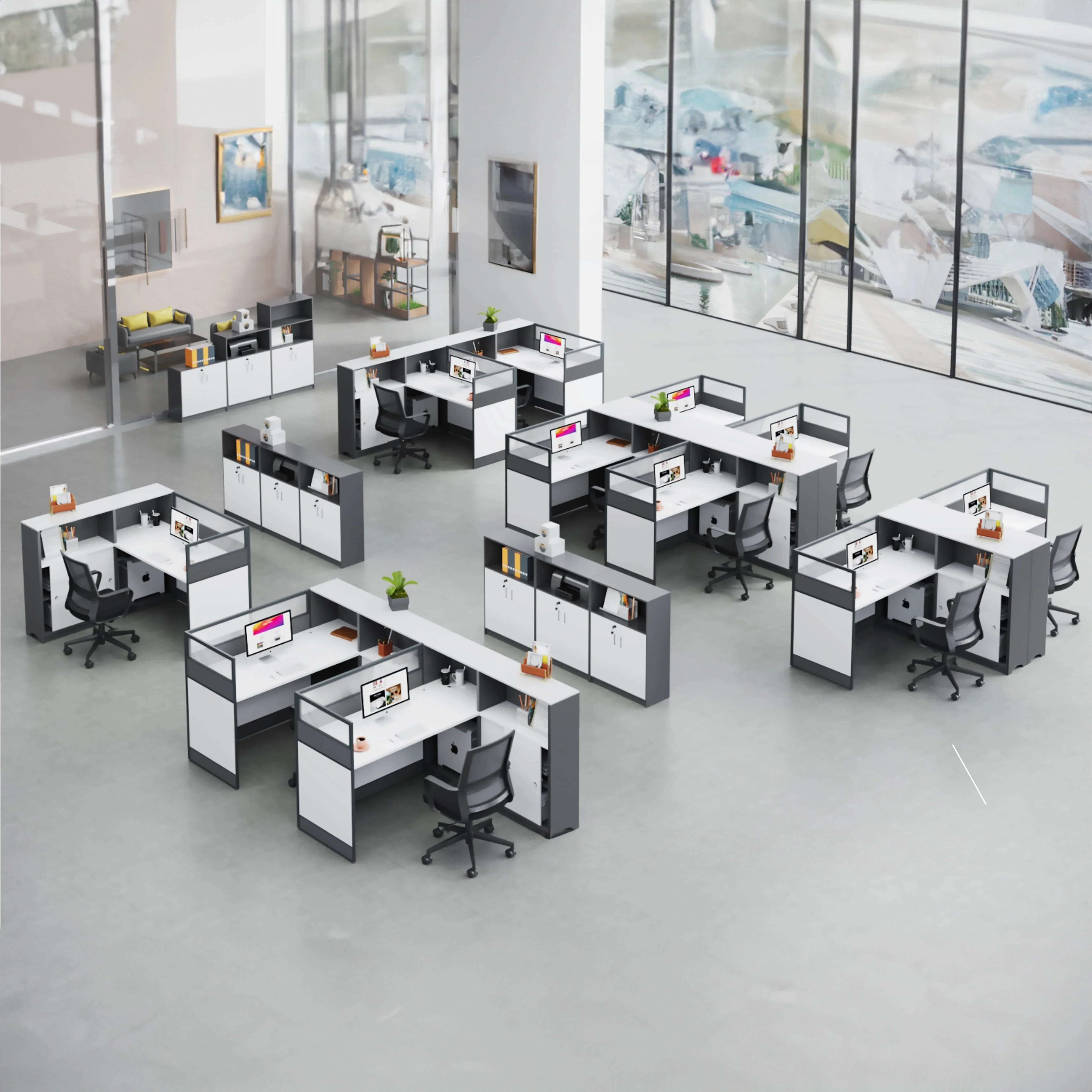 Open-plan modular workstations in a real office
