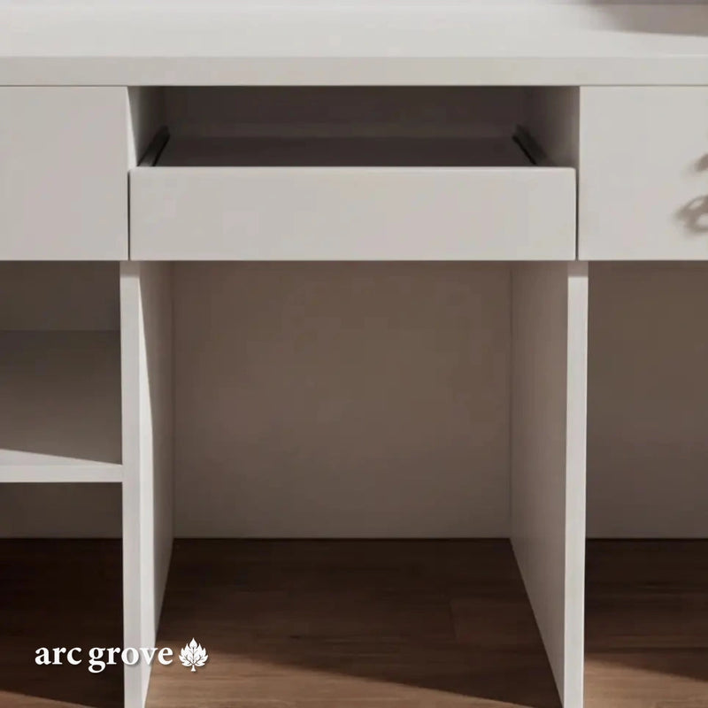 Open drawer and knee space of the Odette desk