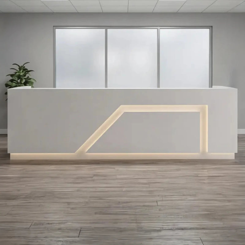 Avaris front desk, left configuration, in a bright office lobby