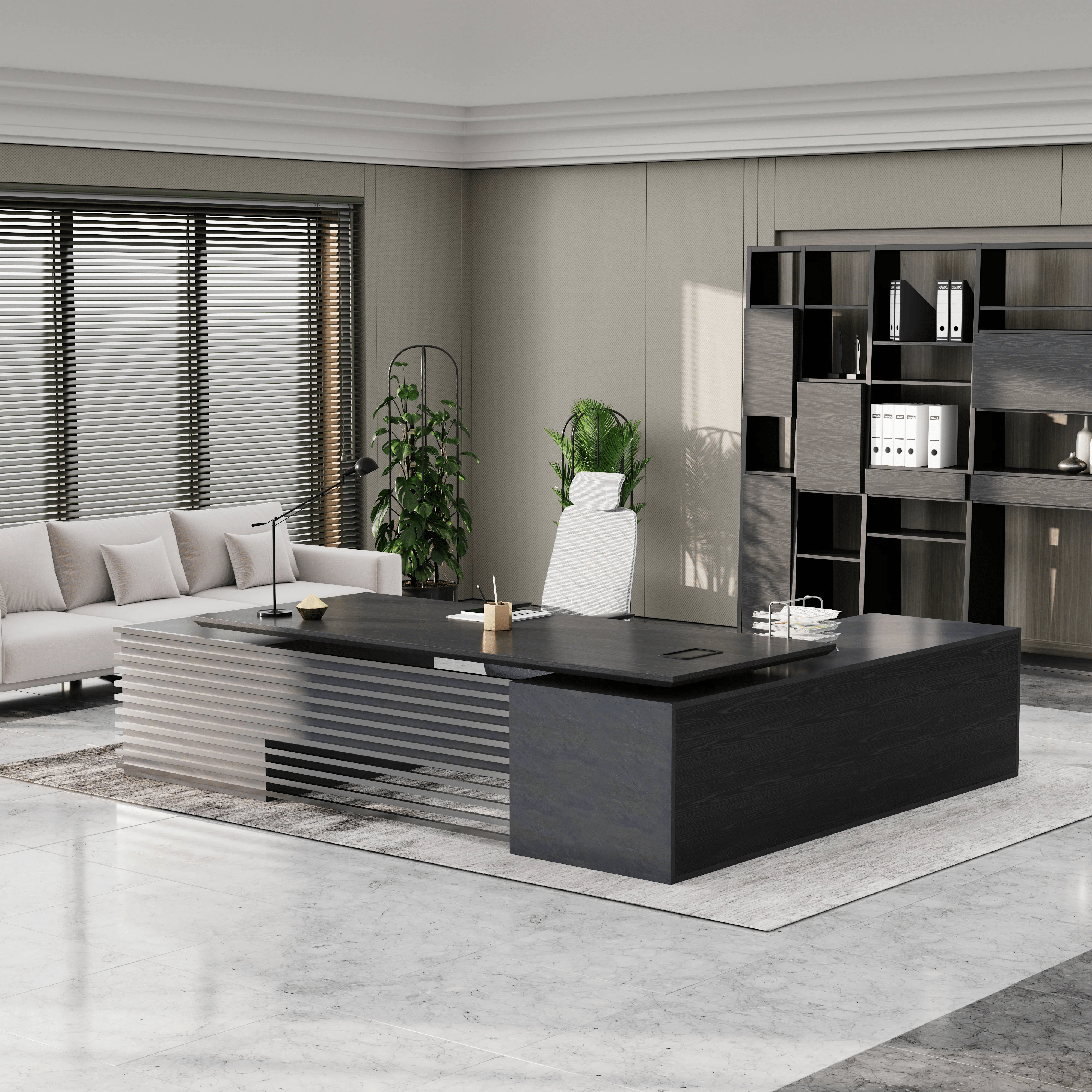 Anderson ยท Modern L-Shaped Executive Desk, Adjustable Height