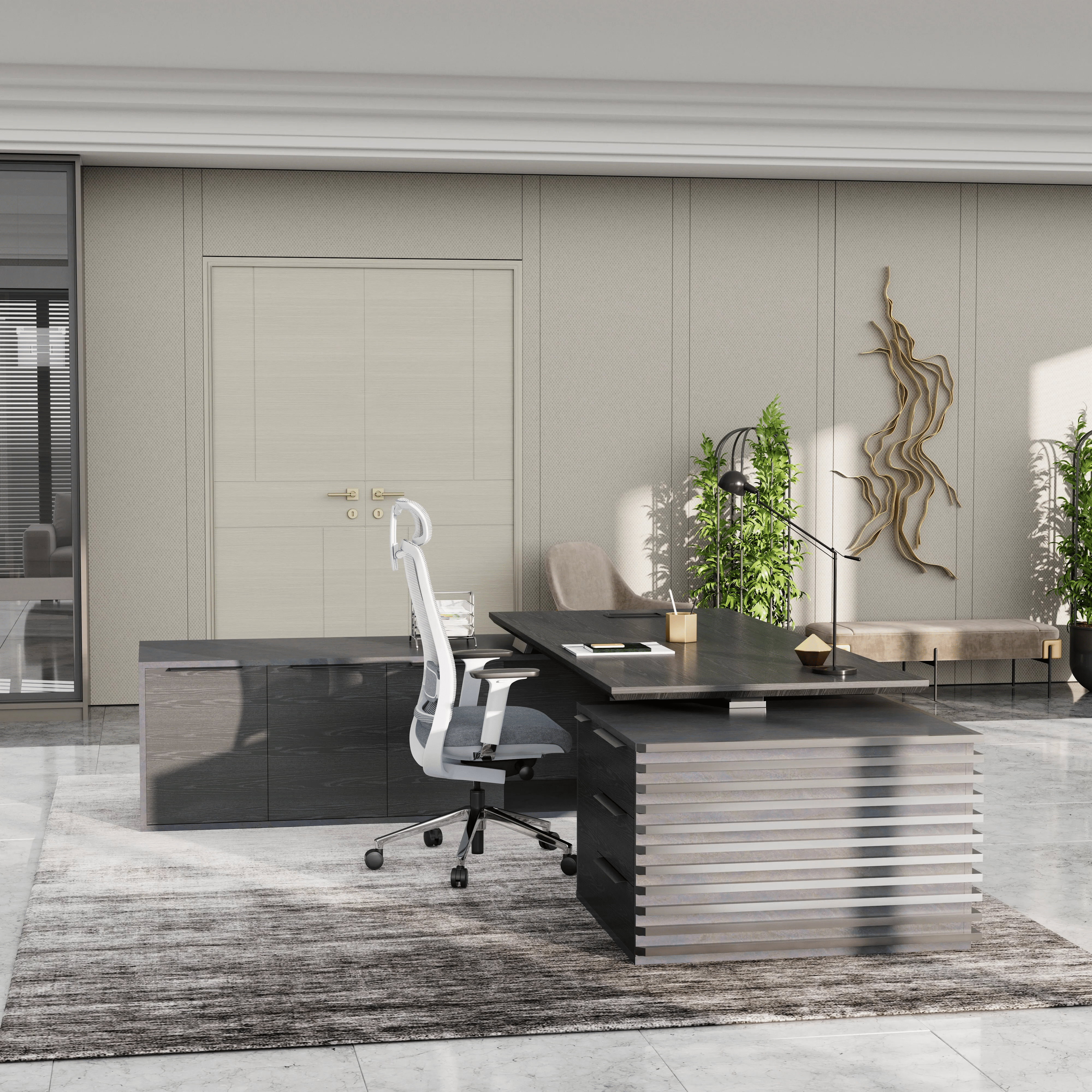 Anderson ยท Modern L-Shaped Executive Desk, Adjustable Height