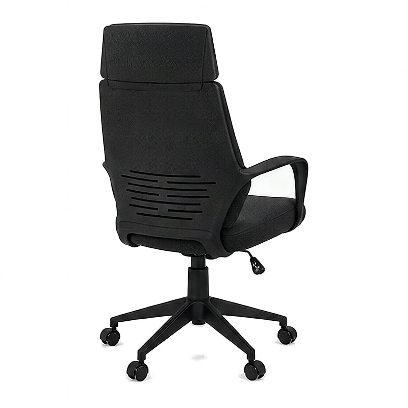 Kenmure high-back executive office chair in black, back angled view