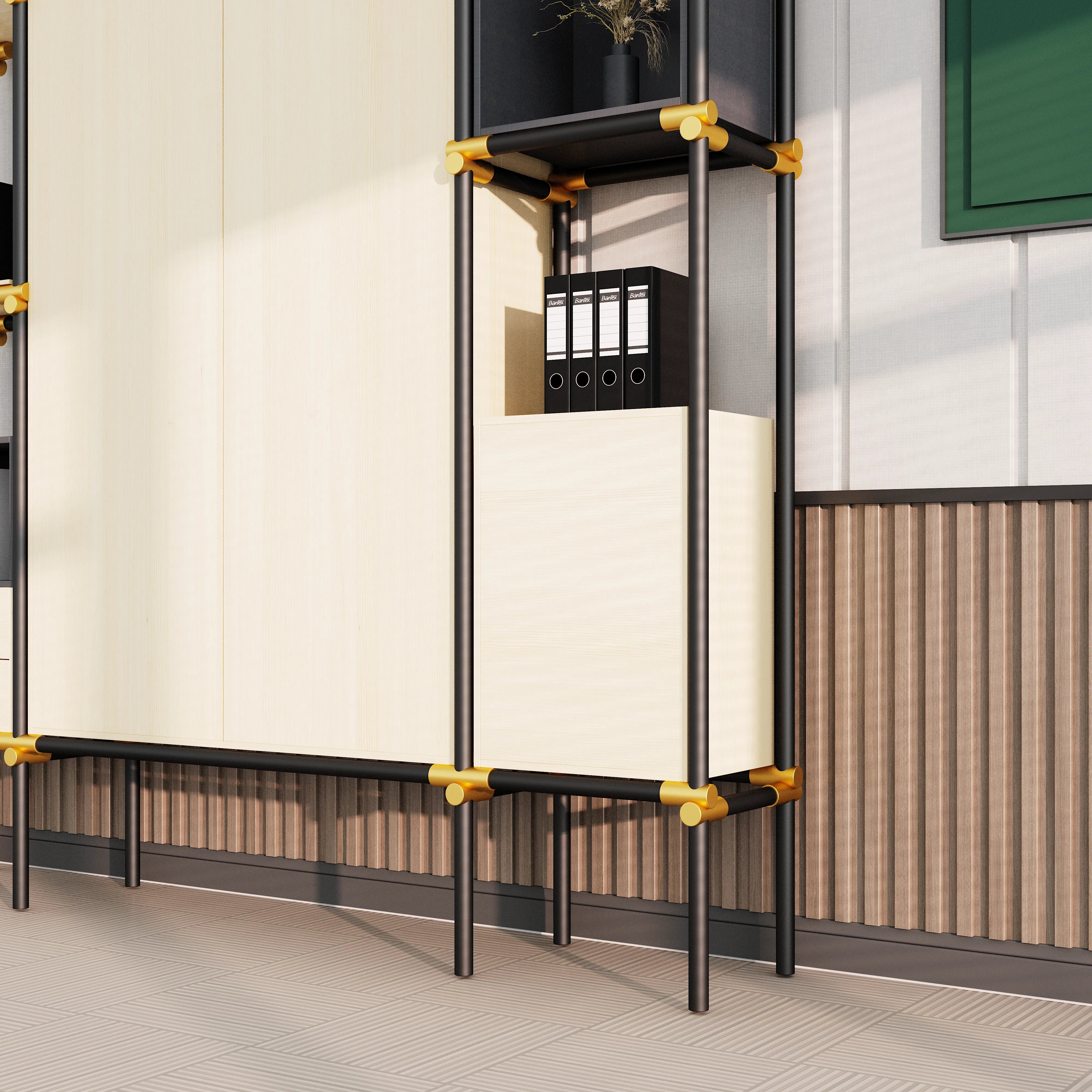 Facet · 95″W Open Display Office Shelves & Cabinet