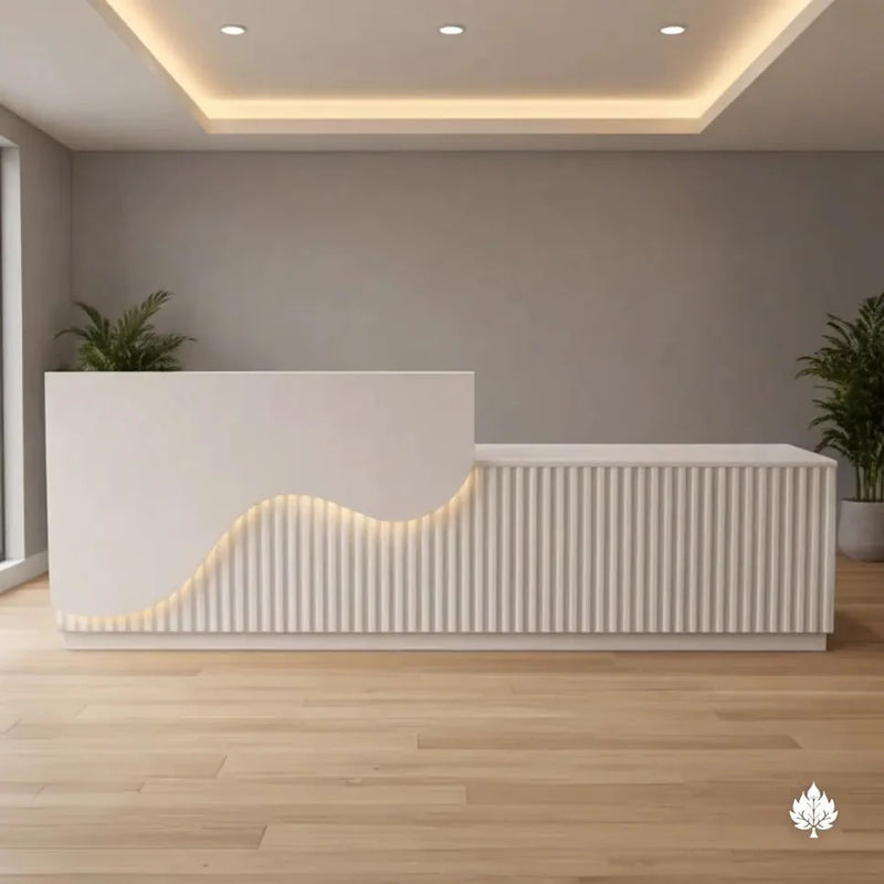 Faye desk, right configuration, with glowing wave motif