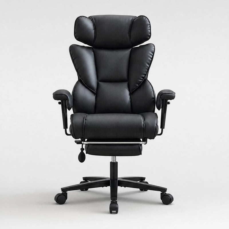 Dunstan high-back office chair with footrest in black, front view