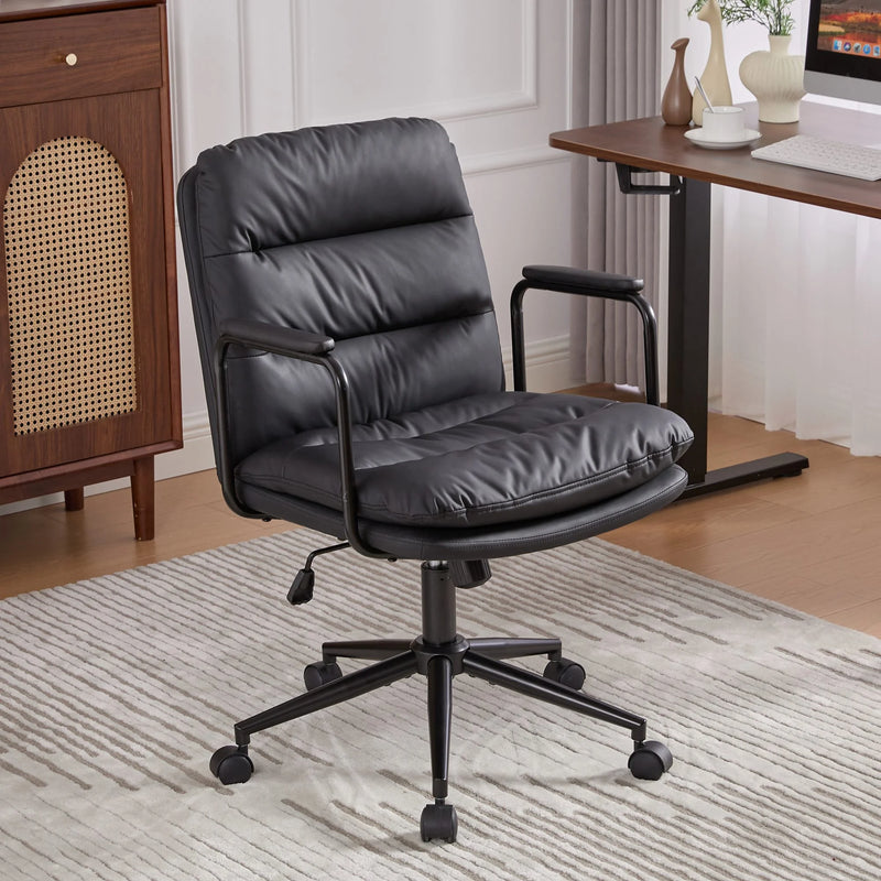 Nevin mid-back PU leather task chair in black, photo 1