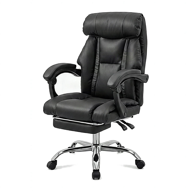 Wendell high-back executive office chair with footrest in black, front angled view