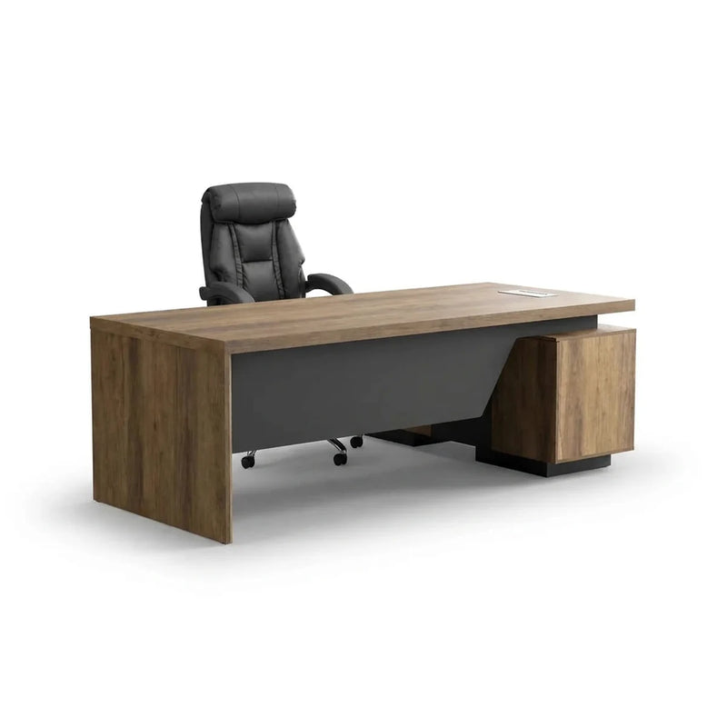 Pascal desk in rustic brown oak with charcoal modesty panel
