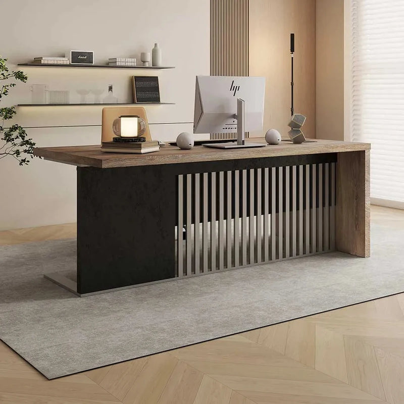 Croft desk, left base, 5′3″ or 6′ width, in a beige home office