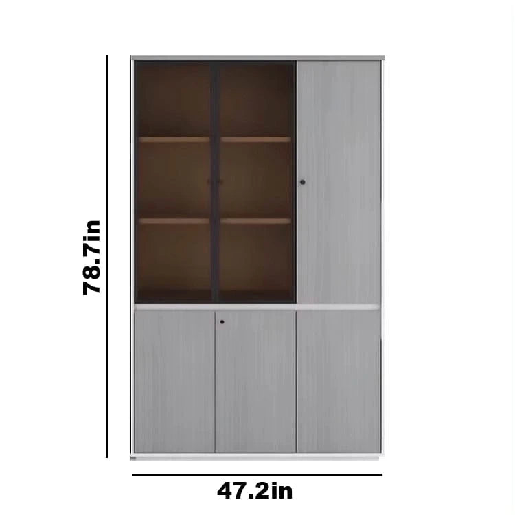 Adam Gray Closed Shelving Unit - Twin Size with Right Cabinets - White Background with Dimensions