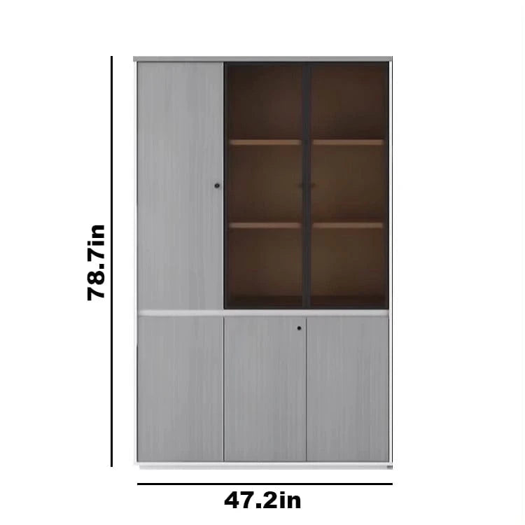 Adam Gray Closed Shelving Unit - Twin Size with Left Cabinets - White Background with Dimensions