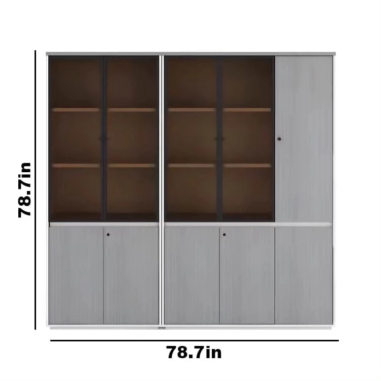 Adam Gray Closed Shelving Unit - Full Size with Right Cabinets - White Background with Dimensions