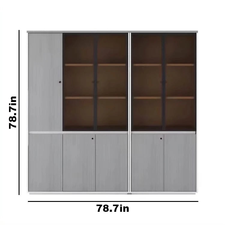 Adam Gray Closed Shelving Unit - Full Size with Left Cabinets - White Background with Dimensions