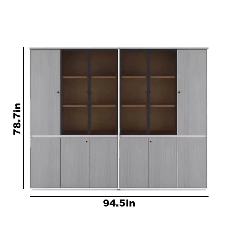 Adam Gray Closed Shelving Unit - Queen Size - White Background with Dimensions