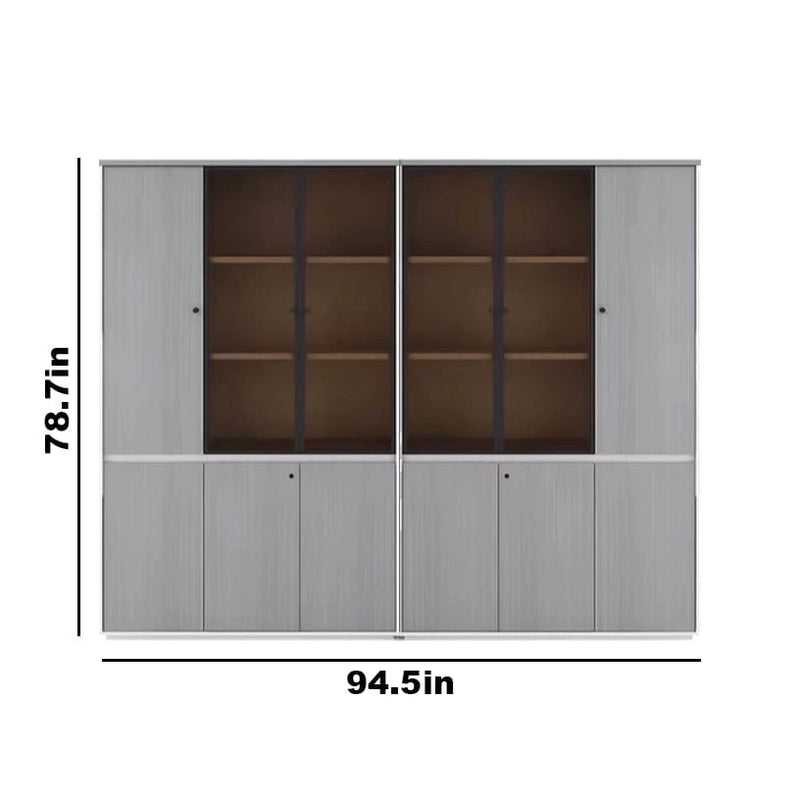 Adam Gray Closed Shelving Unit - Queen Size - White Background with Dimensions