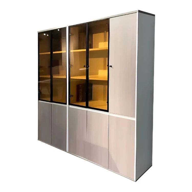 Adam Gray Closed Shelving Unit - Full Size with Right Cabinets - White Background