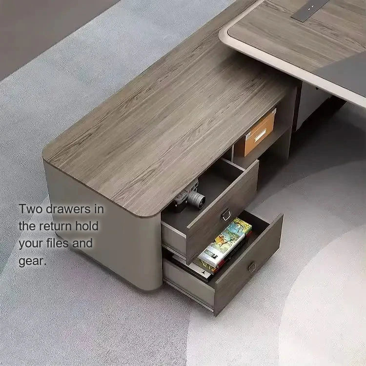 Teller return drawers open with camera and books inside