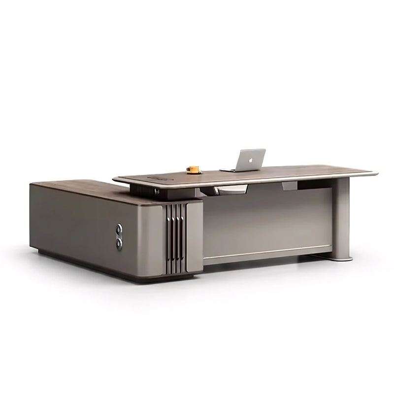 Teller desk with slat column, rear iso view