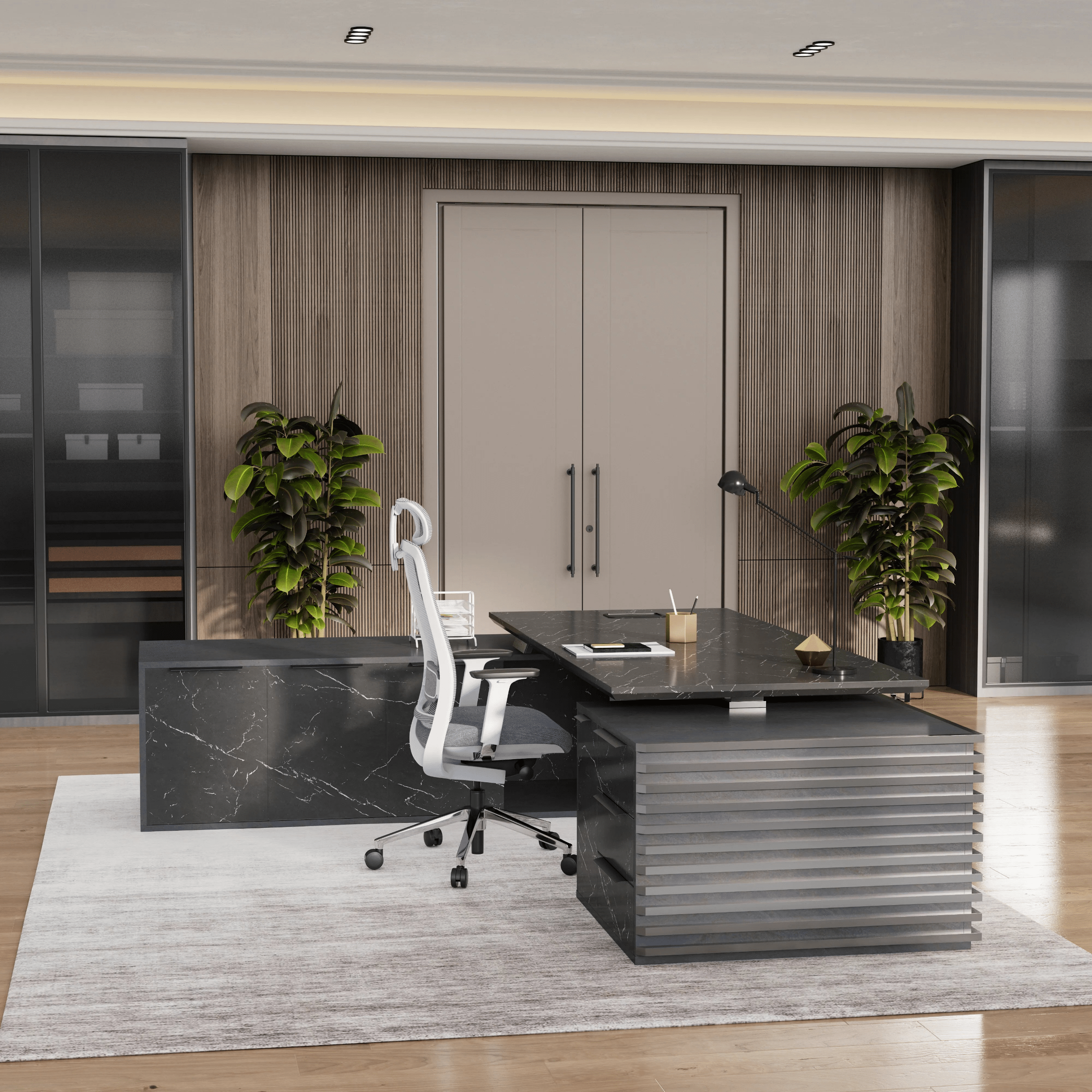 Anderson ยท Modern L-Shaped Executive Desk, Adjustable Height
