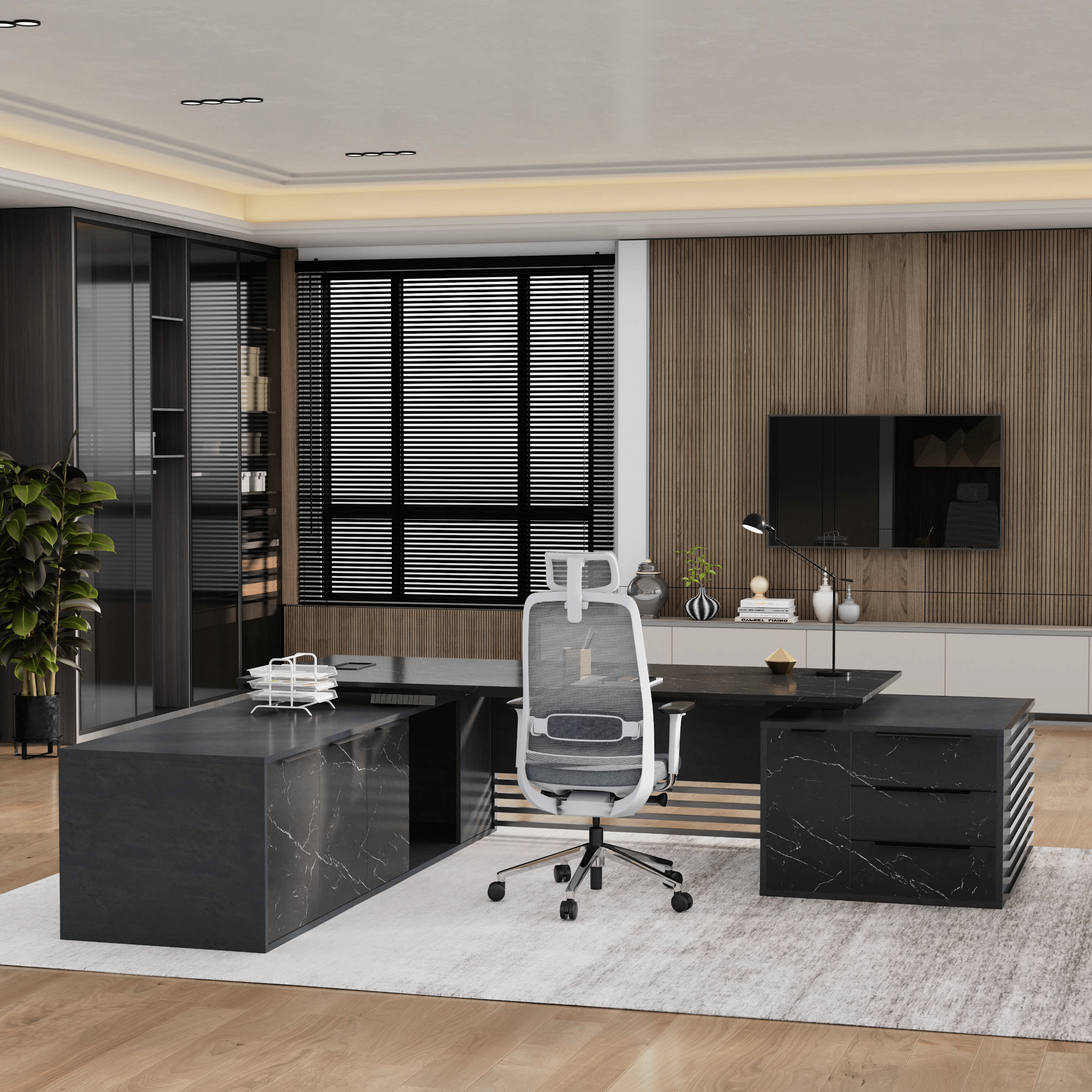 Anderson ยท Modern L-Shaped Executive Desk, Adjustable Height