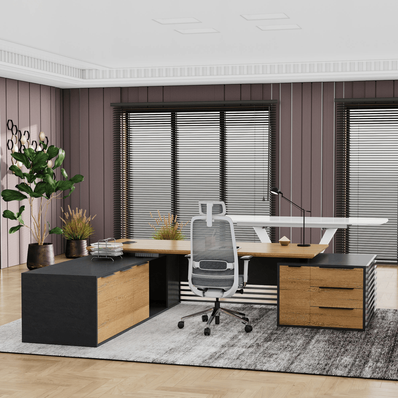 Anderson ยท Modern L-Shaped Executive Desk, Adjustable Height