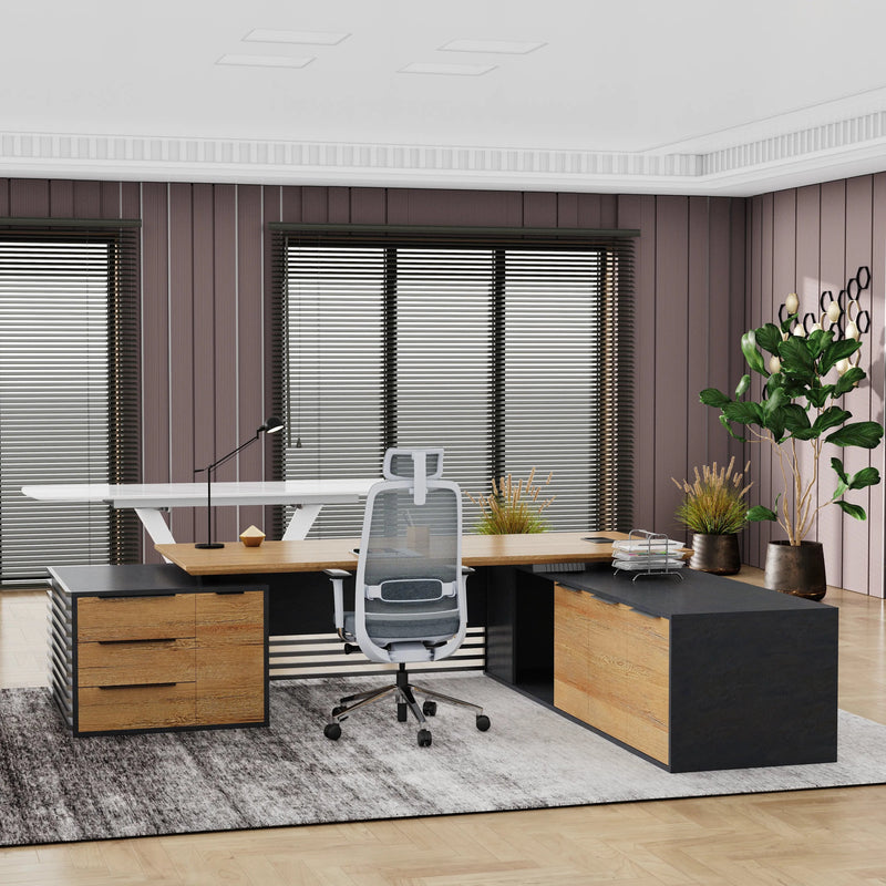 Anderson ยท Modern L-Shaped Executive Desk, Adjustable Height