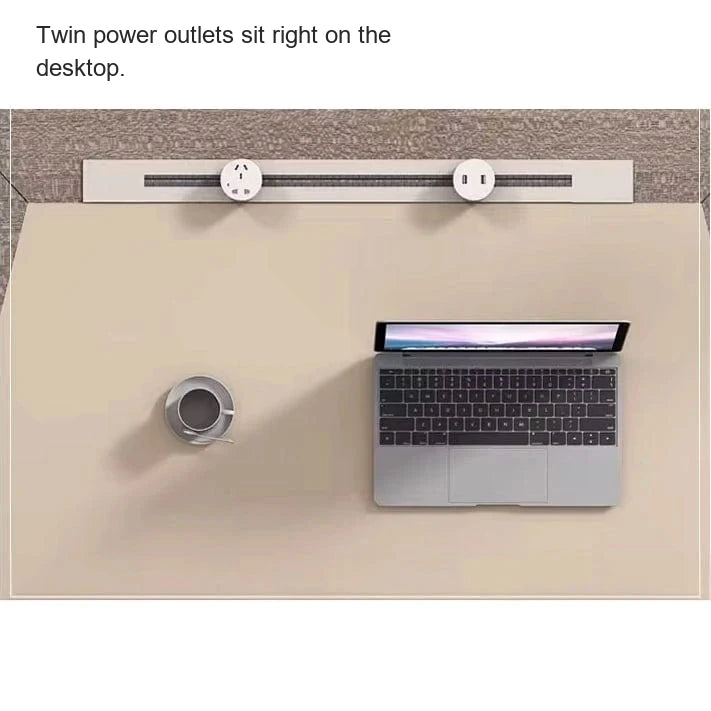 York desktop power strip with twin outlets, overhead view