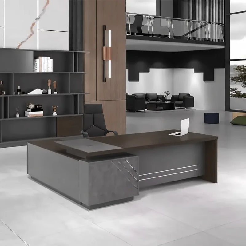 Anton executive desk, 8′ (94.5-inch) width, right return, in a mezzanine CEO office