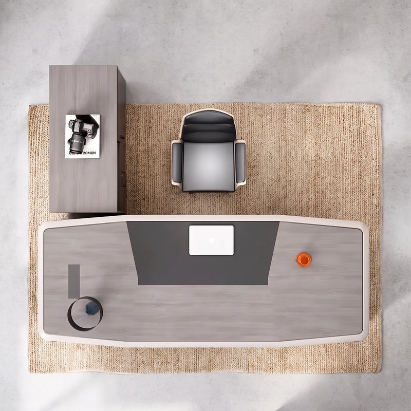 Wynn desk from above with mobile pedestal and camera