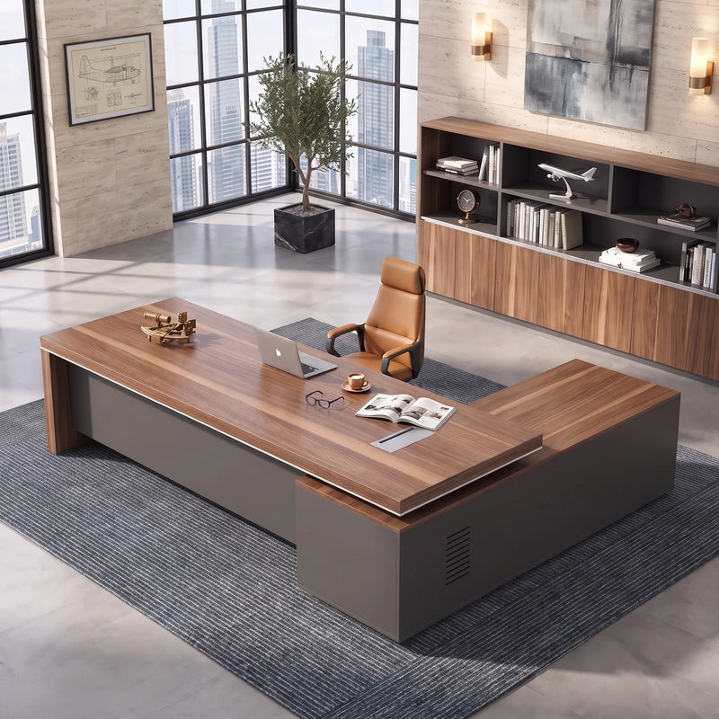 Belford desk, other return, from above in a tower office