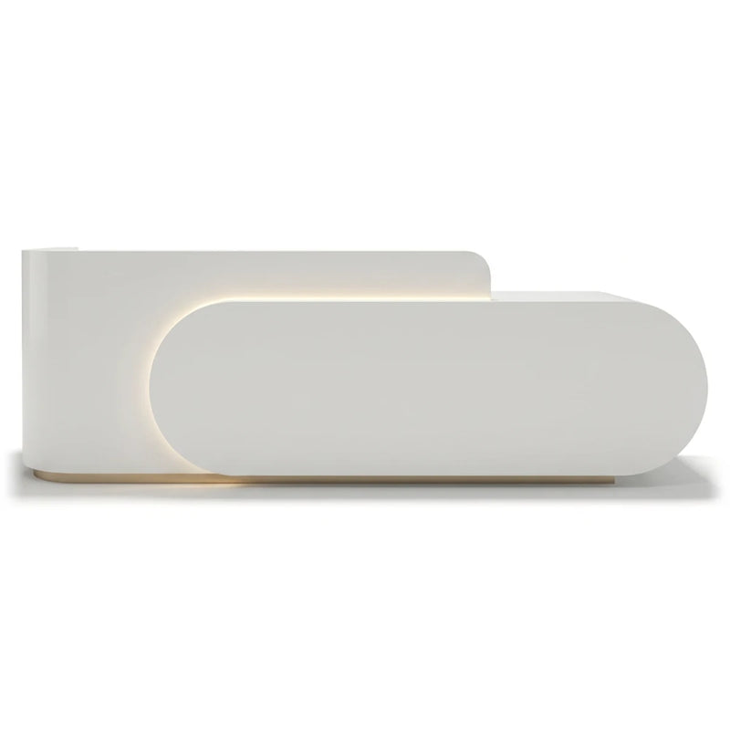 Odette reception desk with overlapping pill front, studio view