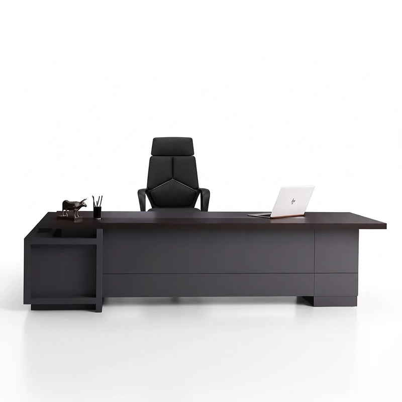 Carwin L-shaped desk profile with drawer return, white backdrop