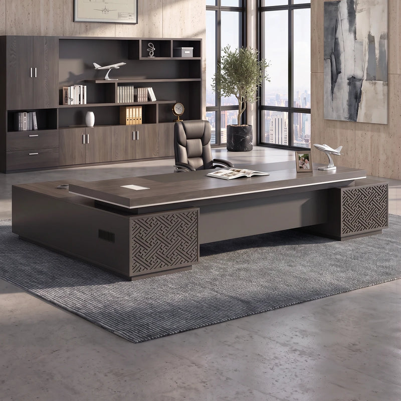 Caspian grand desk in a skyline CEO office with matching wall unit