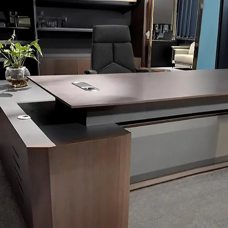 Photo of the Cole desk with white chair and desktop port