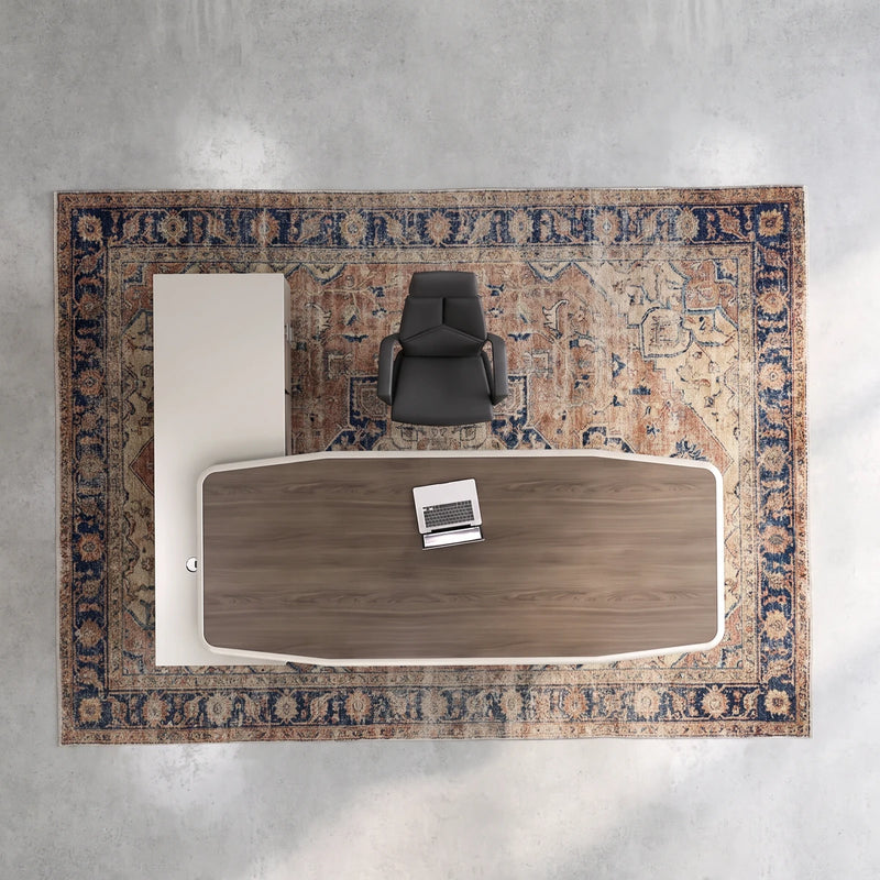 Corely desk and chair from above on a Persian rug