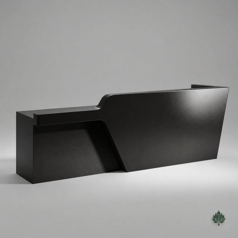 Cyrene · Front Reception Desk — Glossy Black, Right Configuration