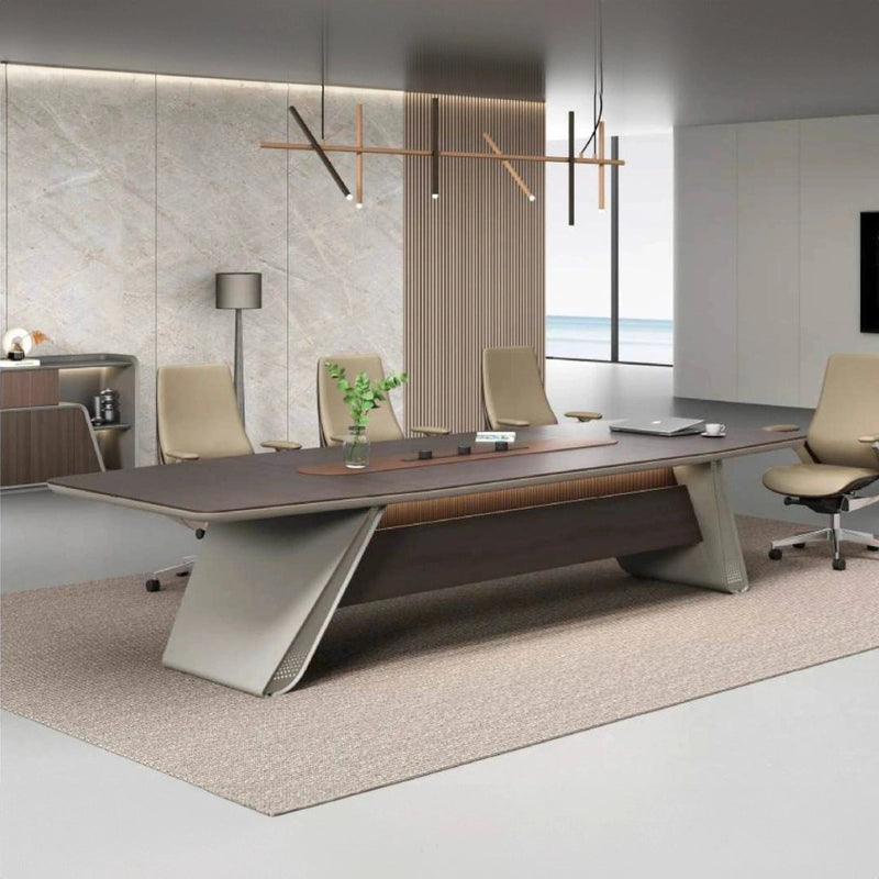 Mesa de conferencias redonda David de 12 a 16 pies en marrón con acabado laminado | AF Legend Demeter JY-ZY-21