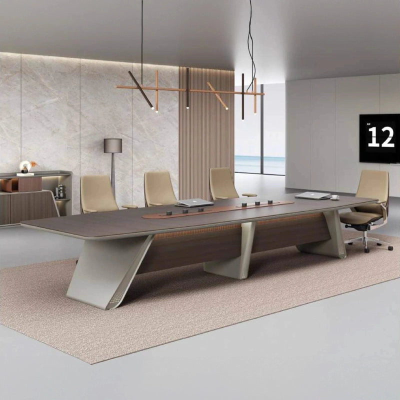 Mesa de conferencias redonda David de 12 a 16 pies en marrón con acabado laminado | AF Legend Demeter JY-ZY-21