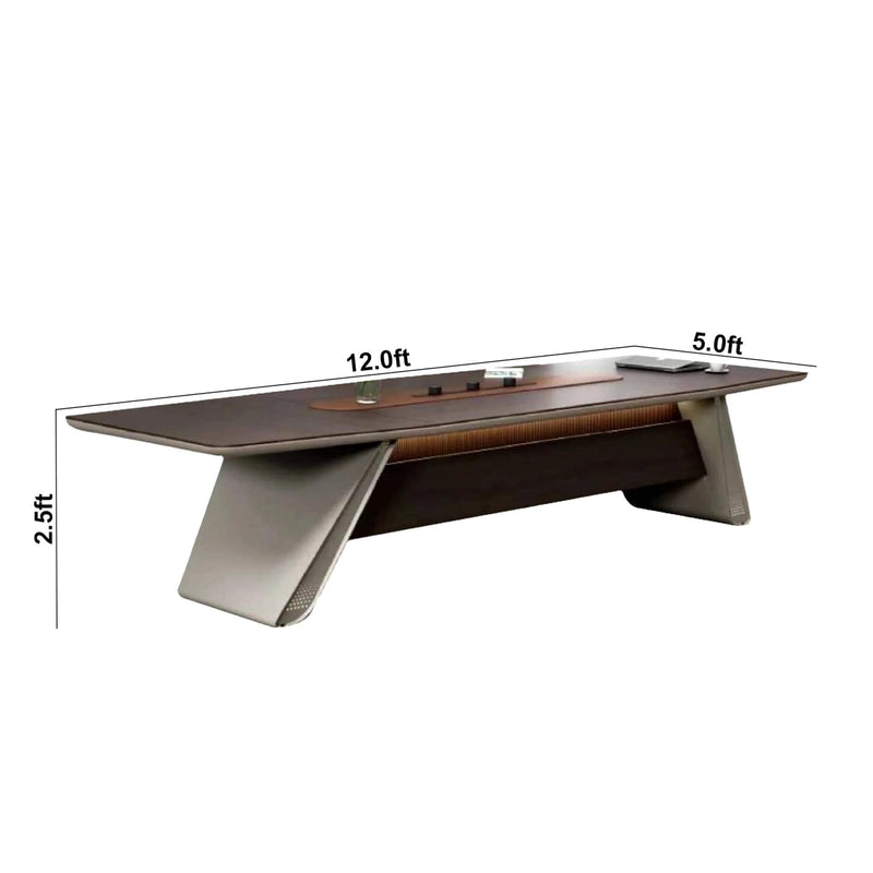 Mesa de conferencias redonda David de 12 a 16 pies en marrón con acabado laminado | AF Legend Demeter JY-ZY-21