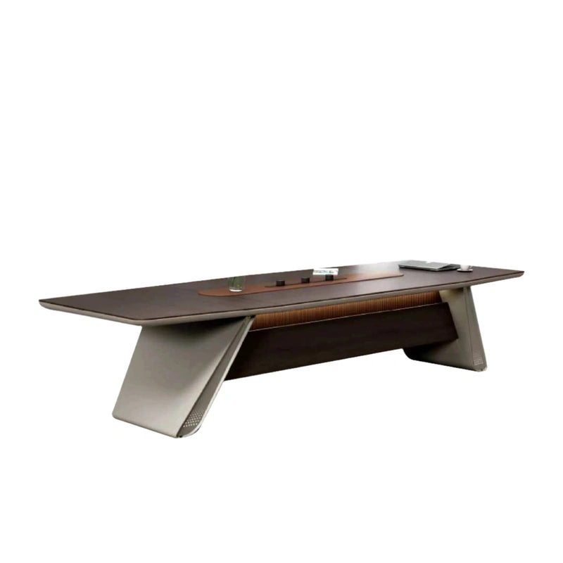 Mesa de conferencias redonda David de 12 a 16 pies en marrón con acabado laminado | AF Legend Demeter JY-ZY-21