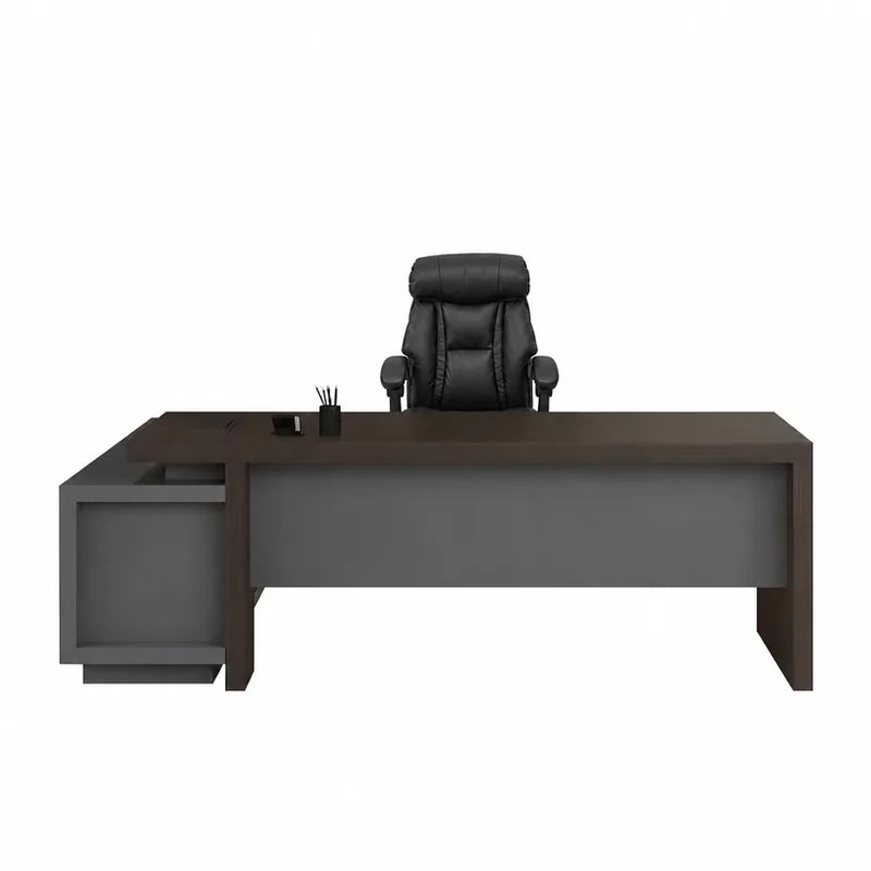 Elmore desk rear view showing the gray modesty panel