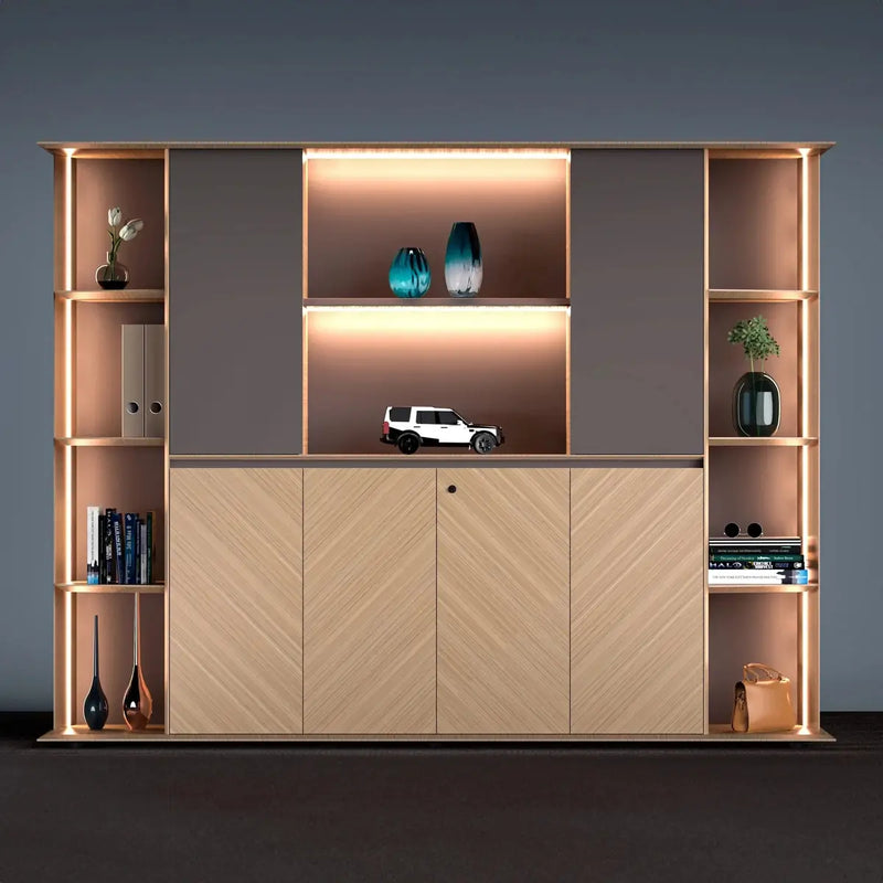 Sona · Office Shelves w/ Lighting & Cabinets