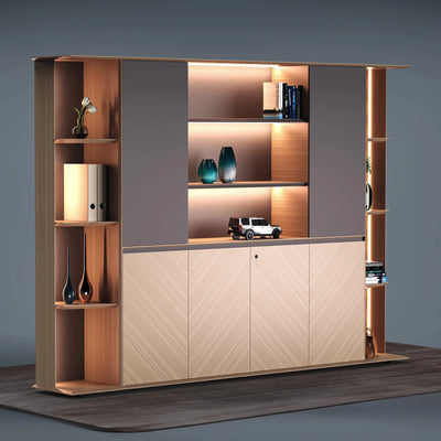 Ernesto ยท Office Shelves w/ Lighting & Cabinets