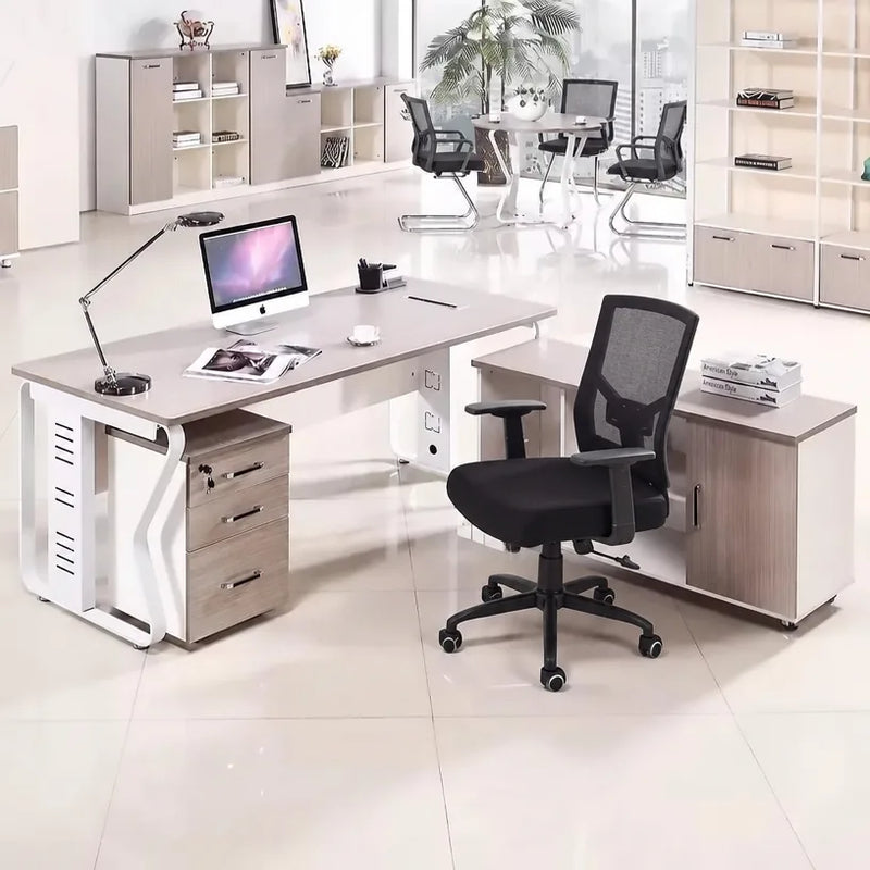Eszti desk with mobile drawer pedestal and monitor