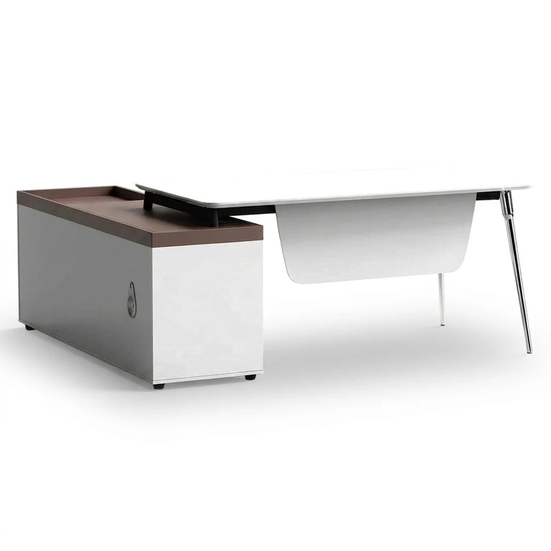 Pegler desk in ivory white and clay pink with chrome legs