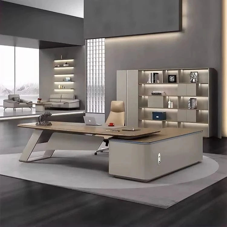 Escritorio ejecutivo Eudora en forma de L beige de 79 a 118