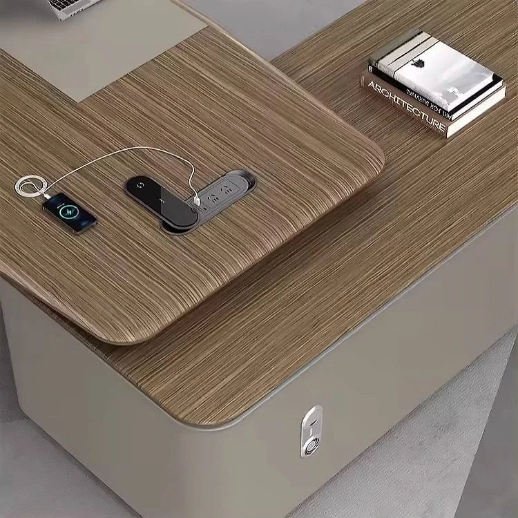 Escritorio ejecutivo Eudora en forma de L beige de 79 a 118