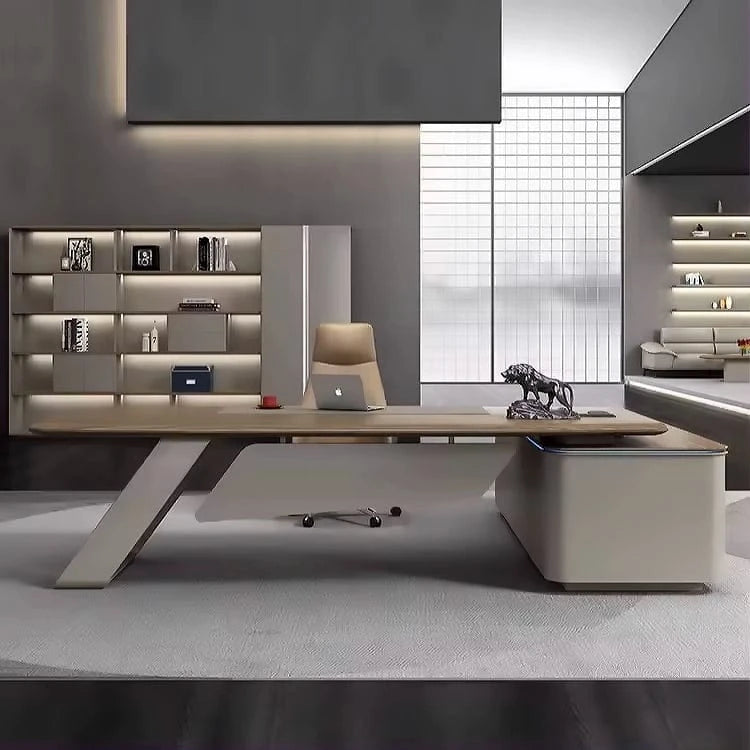 Escritorio ejecutivo Eudora en forma de L beige de 79 a 118