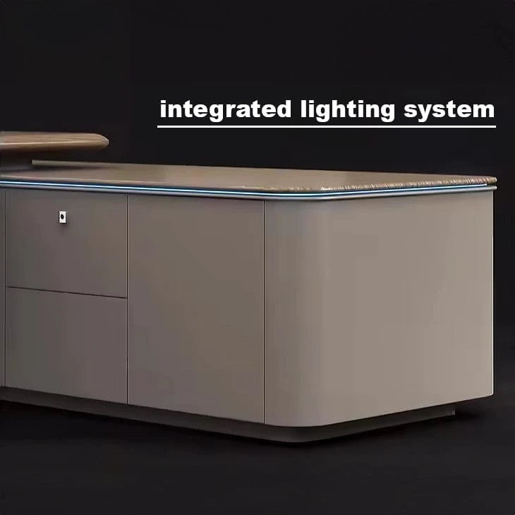 Escritorio ejecutivo Eudora en forma de L beige de 79 a 118