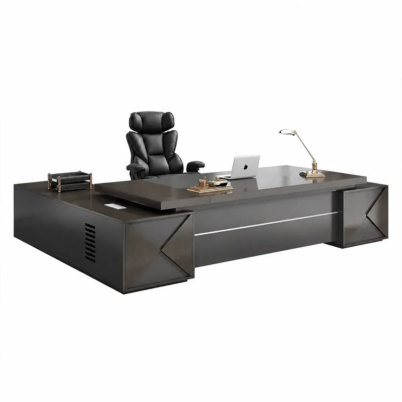 Exeter desk with vented pedestal, studio front angle